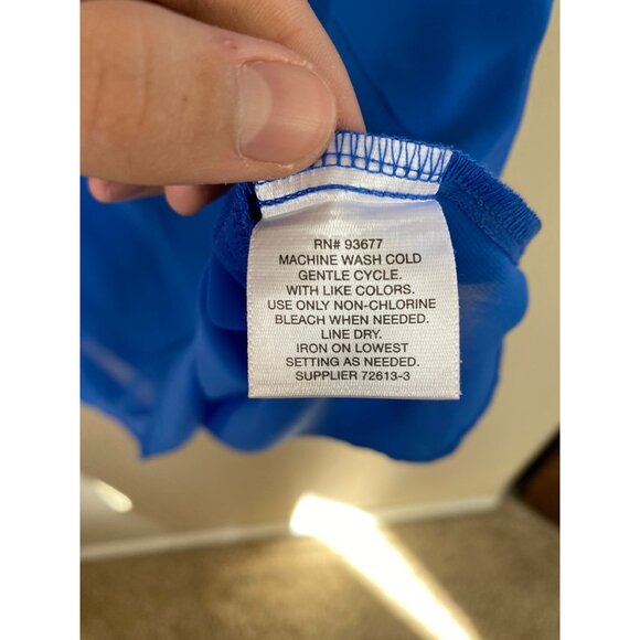 Liz Claiborne Petite Womens Blue Layered Ruffle Short Sleeve Blouse PM Polyester - Picture 4 of 6